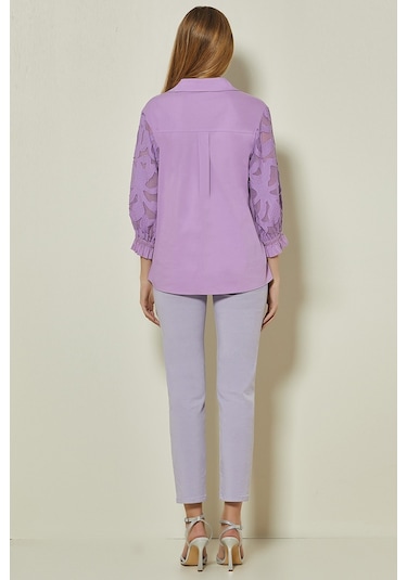 Gömlek Yaka Lila Poplin Gömlek Lila