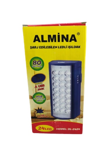Almina Dl-2424 Telefon Şarj Edebilen Şarjlı Işıldak 24 Led Usb 80