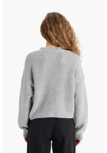 Defacto Regular Fit V Yaka Düğmeli Triko Hırka U2052az25wngr76 Gri