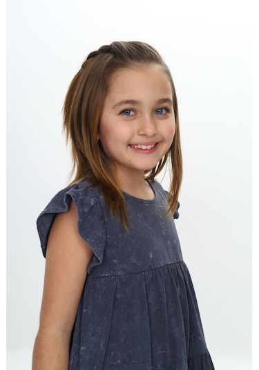 Toontoy Kız Çocuk Yıkamalı Elbise Füme