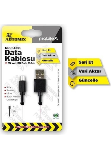 Automix Mikro Usb Data Şarj Kablosu Bütün Android Cihazlar Için