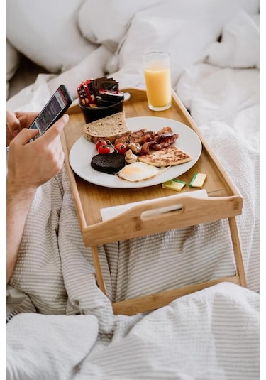 Perotti Katlanır Ayaklı Bambu Yatak Keyif Tepsisi 50cm 30cm , Portatif Tepsi