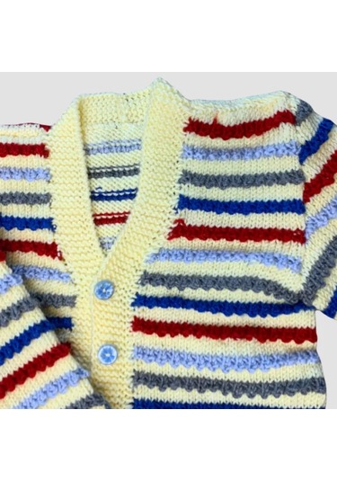 Uretti - Rukiye 7294 - El Örgüsü Çizgili Erkek Çocuk Hırka 3 Yaş / Renkli Çok Renkli