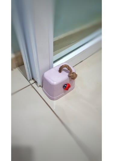 Beton Stoper Dekoratif Uğur Böcekli Beton Kapı Stoperi Kapı Önü Ağırlık Kapı Tamponu Lila