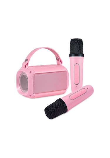 Reedark Pembe Ev Ktv Mikrofonlu Hoparlör Seti - Bluetooth 5.0, Çift Mikrofon, Renkli Işık, 20m Mesafe, 5w Güç, Type-c Şarj