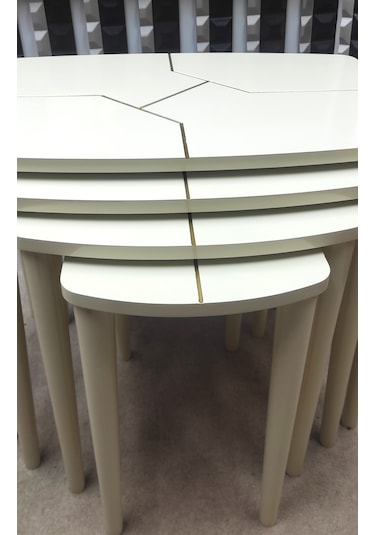 4 Lü Mdf Lam Ahşap Zigon Sehpa Krem - Gold