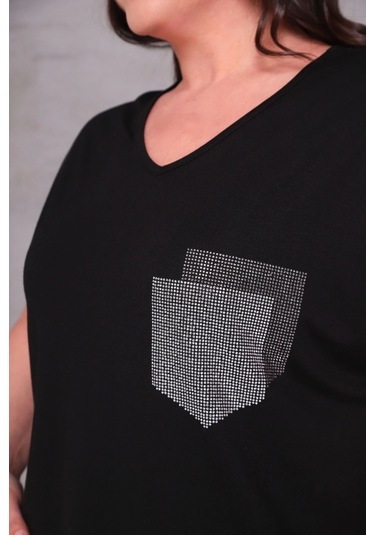 Cep Taş Baskılı Bluz Siyah