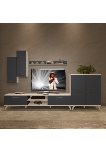 Decoraktiv Eko 6 Mdf Dvd Retro Tv Ünitesi Tv Sehpası Beyaz - Antrasit
