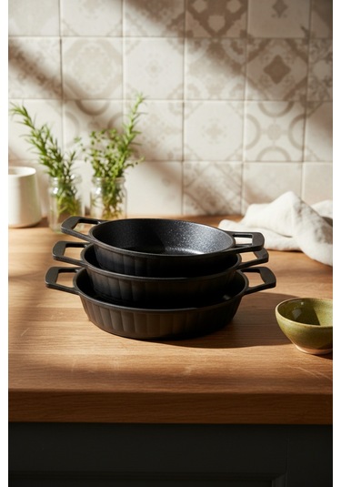 Bernardo Olimpos 3'lü Sahan Seti Siyah 18-20-22 Cm Siyah