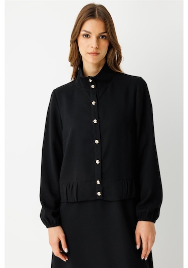 Büzgü Detaylı Elbiseli Takım Siyah Siyah