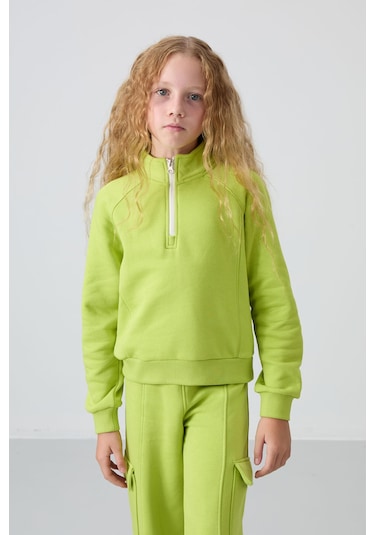 Tommy Life Lime Yeşil Pamuklu İçi Tüylü Yumuşak Dokulu Standart Fit Nakışlı Kız Çocuk Eşofman Takım - 75159 Yeşil