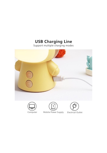 Sarı Karikatür Usb Şarj Edilebilir Masa Lambası Çift Işıklı Led Lamba Öğrenci Çocuk Odası Okuma Masası Lambası Gece Lambası