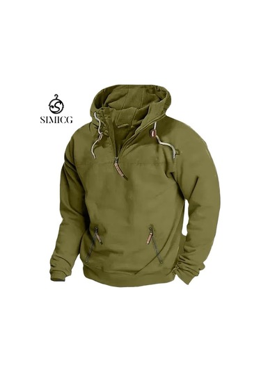 Sonbahar/kış Kapüşonlu Düz Renk Erkek Günlük Sweatshirt, Erkek Ceket, Spor Gömlek Yeşil