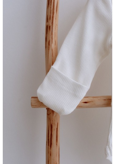 Lilabio %100 Pamuk Kendinden Eldivenli Uzun Kollu Kaşkorse Kimono Bebek Body Ekru