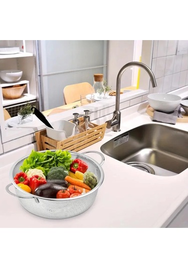 Paslanmaz Çelik Kulplu Çok Amaçlı Makarna Un Meyve Sebze Süzgeç 22 Cm Çok Renkli