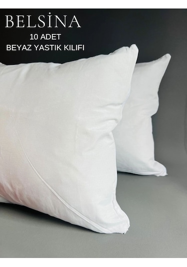 Pamuklu 10 Adet Beyaz Yastık Kılıfı İç Astar Fermuarlı