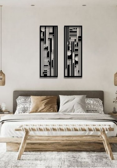 Modern Stil 2 Li Metal Duvar Dekoru Seti 75x27