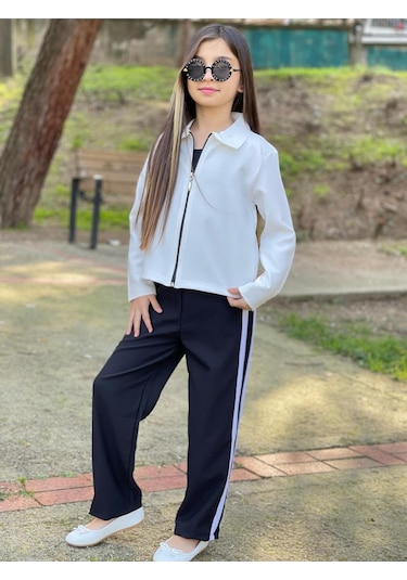 Modavals Kemer Hediyeli Beli Lastikli Şerit Detaylı Garson Boy Kız Çocuk Siyah Tulum & Ceket Kombin Çok Renkli Modavals Kemer Hediyeli Beli Lastikli Şerit Detaylı Garson Boy Kız Çocuk Siyah Tulum & Ceket Kombin Çok Renkli