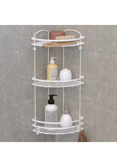 Teknotel Üç Katlı Kancalı Banyo Rafı Beyaz Lm009H Çok Renkli