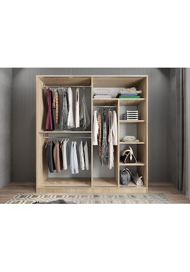 Zen Sürgü Kapaklı Dolap Gardırop Meşe