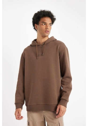 Defacto Kahverengi Relax Fit Kapüşonlu Baskılı Sweatshirt Y9652AZ24AUBN105 Kahverengi Defacto Kahverengi Relax Fit Kapüşonlu Baskılı Sweatshirt Y9652AZ24AUBN105 Kahverengi
