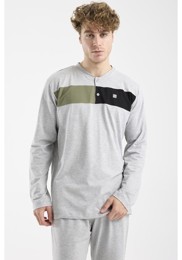 Sementa Blok Detaylı Regular Fit Pijama Takım - Gri Gri
