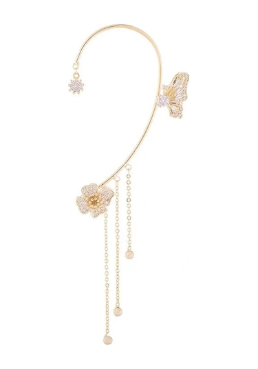 Samdoo Altın Sağ Tekli Kelebek Tassel Gömlek Kulağık, Deliksiz Kulaklık, Fransız Stilinde Modern Kadın Aksesuarı Re2204585 Gold