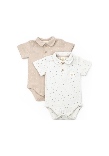 Bebek 2li Kısa Kollu Badi Müslin %100 Pamuk, Bebek Ve Yenidoğan Serisi - Ekru