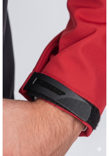 Suya Dayanıklı Slim Fit Softshell Kapüşonlu Erkek Mont Kırmızı