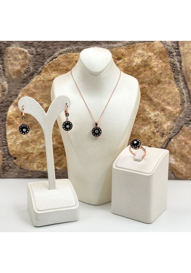 Elmas Montür Rosegold Gül Modeli Gümüş Set Takım Rose Gold