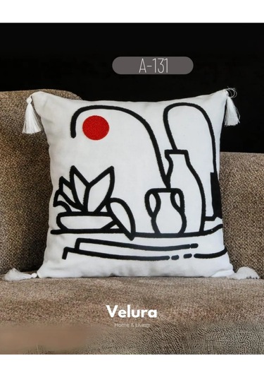 Dekoratif Kırlent & Pinterest Kırlent & Keten Kumaş - Nakış İşleme & A131 Turuncu - Beyaz