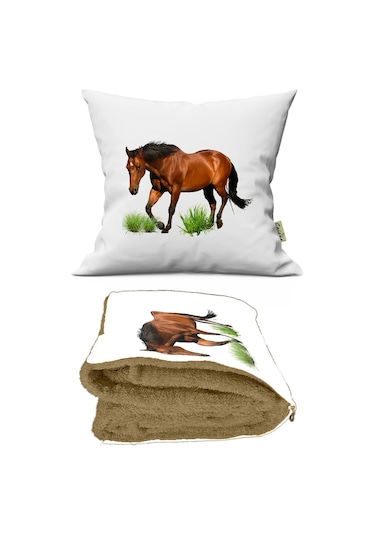 At Desenli Opsiyonel Yastık İçinde Tv Battaniyesi 110x170cm