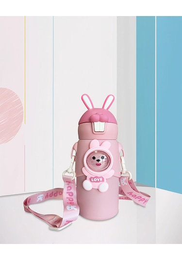 Pembe Tavşan Kulaklı Çoçuk Termosu Paslanmaz Çelik Pembe