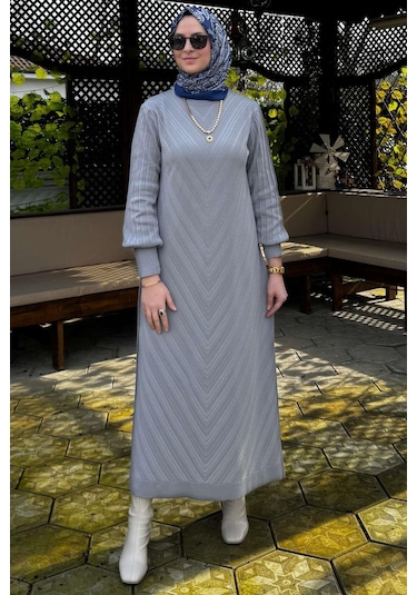Yağmur Triko Elbise Gri Normal