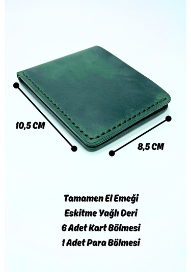 El Yapımı Hakiki Deri Premium Cüzdan Yeşil Geniş Model Yeşil