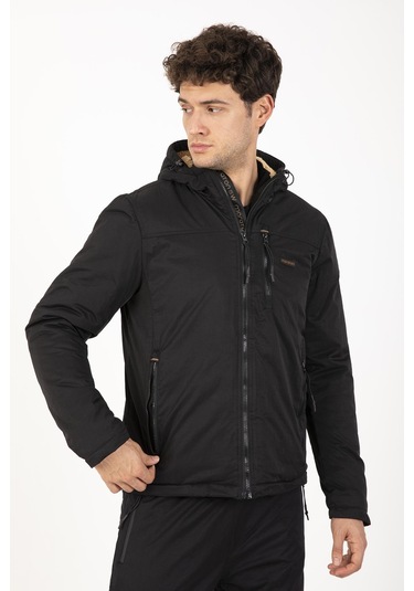 Maraton Sportswear Regular Erkek Kapşonlu Uzun Kol Basic Siyah Ceket 21365 Siyah