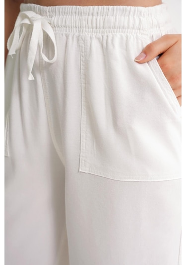 4629 Kadın Bol Paça Yüksek Bel Viskon Palazzo Pantolon Beyaz Beyaz