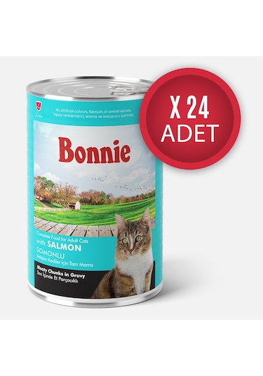 Bonnie Somonlu Sos İçinde Et Parçacıklı Kedi Konservesi 400g x 24 Adet
