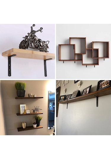 6x11.5cm - 4 Ad Siyah Modern Çelik Raf Altı Ayak - Raf Tutucu Aparat -metal L Raf Demiri