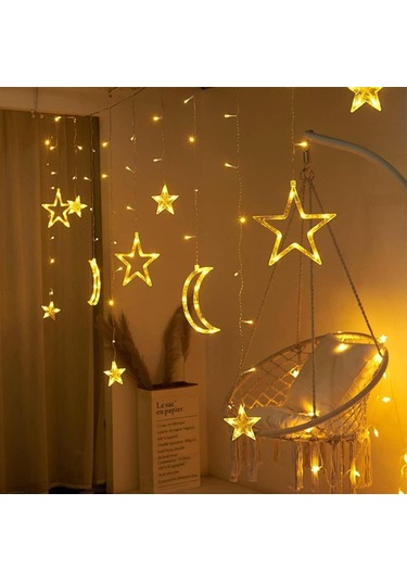 Ayrı Ay Yıldız Animasyonlu 3 Metre Animasyonlu Yılbaşı, Ramazan Bayramı Led Işıklandırma Fişli Sarı