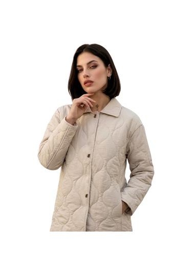 Kadın Desenli Çıtçıtlı Çift Cepli Oversize Kapitone Ceket-391 Taş