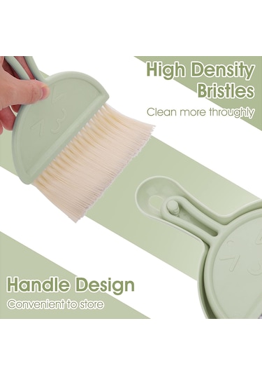 Yeşil Mini Tozpan Ve Toz Fırçası Seti, Küçük Süpürge Ve Tozpan, Po Nj