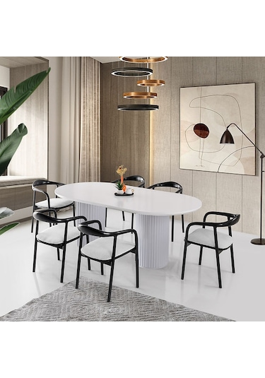 Echo İskandinav Oval Ahşap Bohem Masa 90x160 beyaz