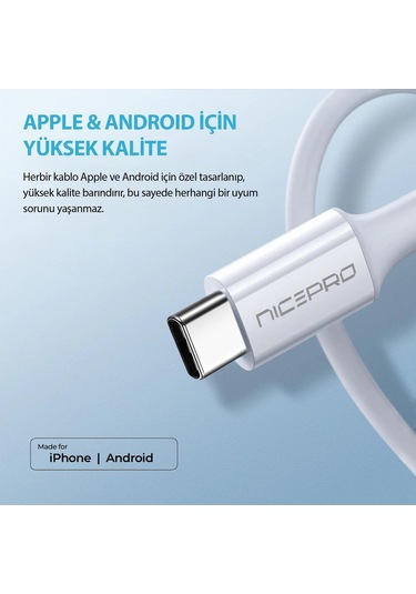 Nicepro Npo UTC20 45 W 2 M Tpe USB To Type-C Hızlı Şarj Ve Data Kablosu