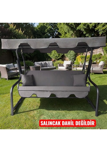 3 Kişilik Salıncak Minderi Lüks Kılıf Seti 10cm Minderli Panama Antrasit