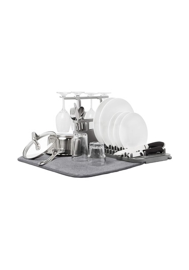 Udry Bulaşıklık Ve Mikrofiber Kurutma Matı, Yerden Tasarruf Sağlayan Tasarım, Kolay Saklama İçin Katlanır, Kutulu Raf, Gri Siyah