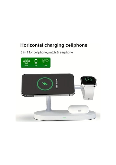 Topshop1 Siyah 3 Cihaz Aynı Anda Kullanılabilen Manyetik 5li Kablosuz 15w Qi Hızlı Şarj Standı İphone İwatch Uyumlu