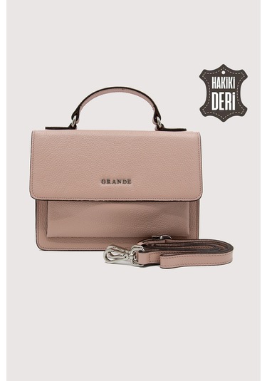 Hakiki Deri Kadın El Çantası Pudra Smr9022 Pudra