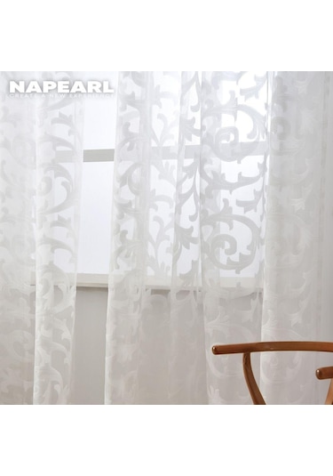 Beyaz 1 Pc Napearl Jakarlı Sırf Ev Dekor Için Jakarlı Tül Perde