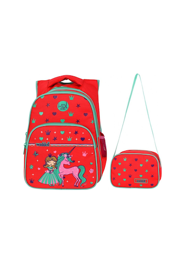 Waddell Kız Çocuk Kırmızı Unicorn İlkokul Sırt Çanta Seti